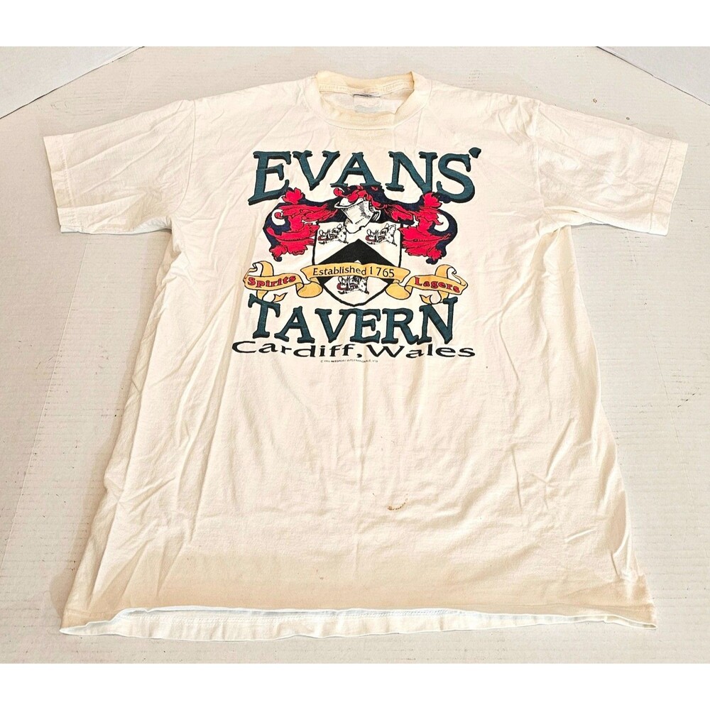 VTG 1991 Evans Tavern Cardiff, Wales Graphic T-Shirt Size: M Has Stains